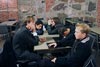 5 октября 2008. Крипта. Отдых в ожидании сводной репетиции. А. А. Максимов, А. А. Хаматнуров, Д. В. Капусто, С. М. Белавин, Н. А. Аничков.